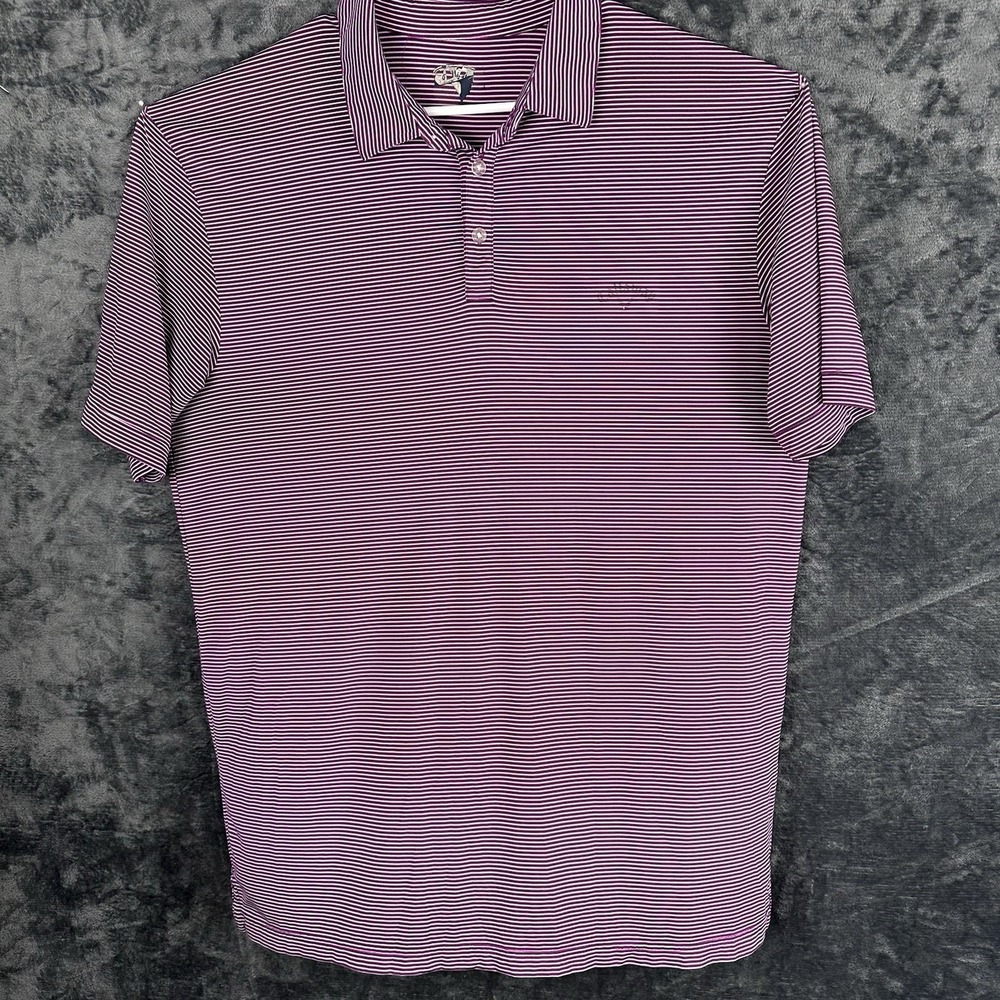 Galloway Purple White Striped Mens L Short Sleeve Golf Polo Shirt Collared